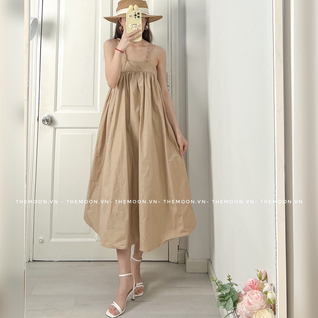 Đầm babydoll thô hai dây xòe rộng 3 màu mùa hè