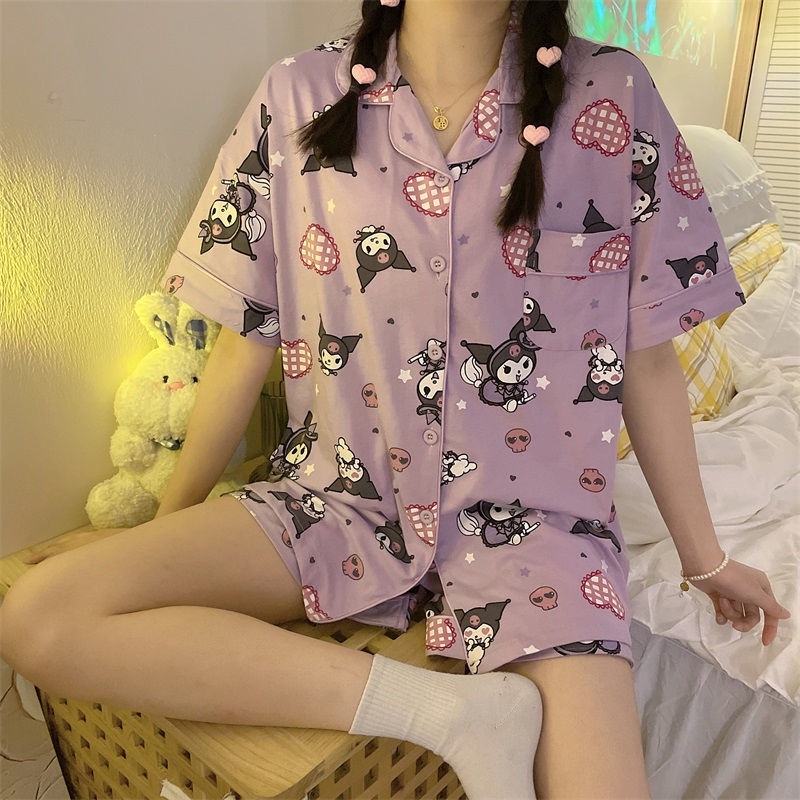 Bộ Đồ Ngủ Ngắn Tay Họa Tiết Hoạt Hình Xinh Xắn Theo Phong Cách Mùa Hè Dành Cho Nữ