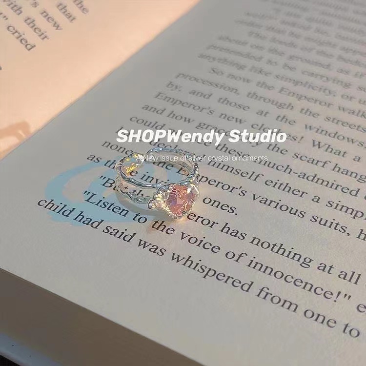 iF YOU Nhẫn   mạ bạc đính kim cương hồng trái tim phong cách Hàn Quốc cổ điển cho nữ