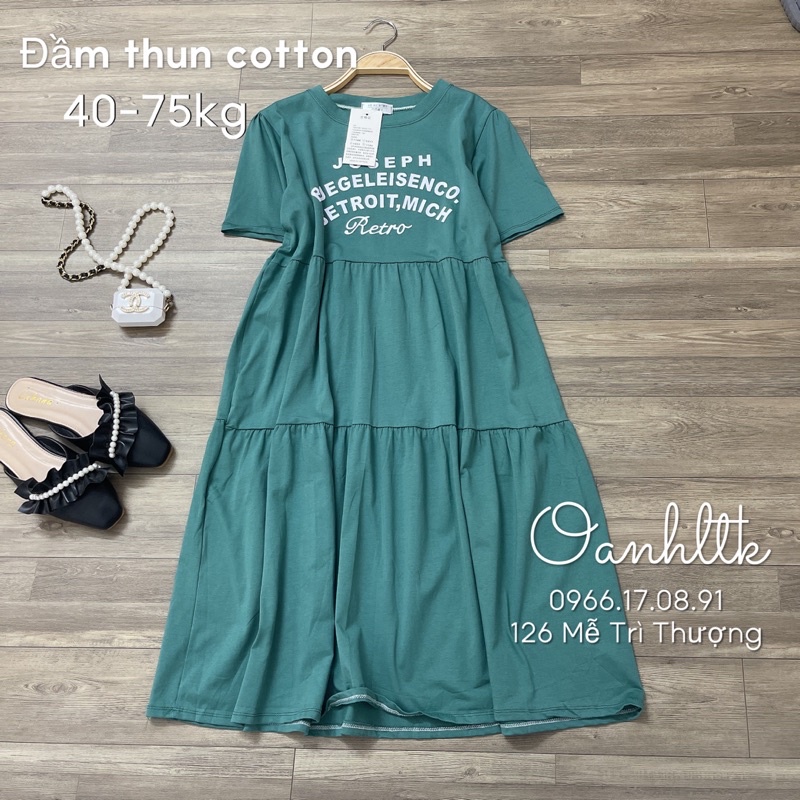 (40-75kg) Đầm bầu cotton mùa hè- Váy bầu thun dáng tầng un chữ
