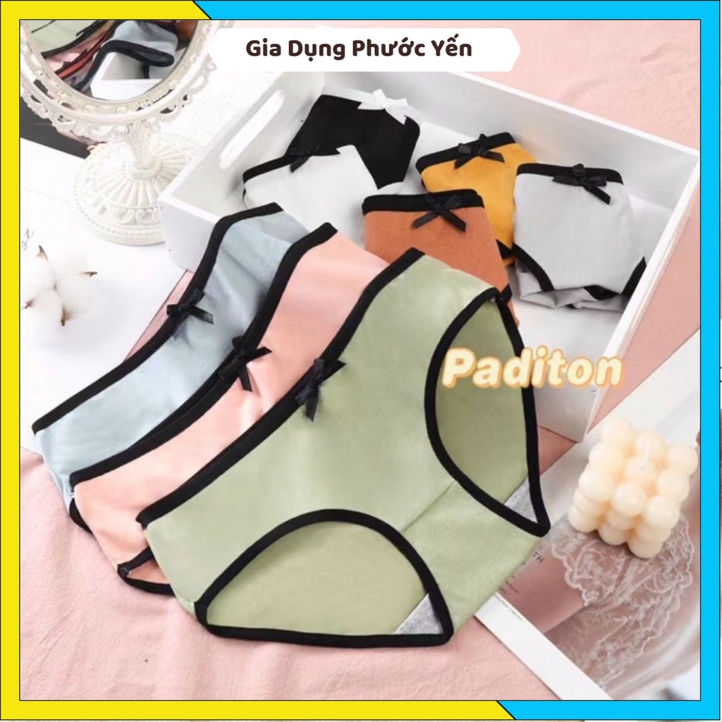 Quần lót nữ cotton đính nơ co dãn viền đen dễ thương