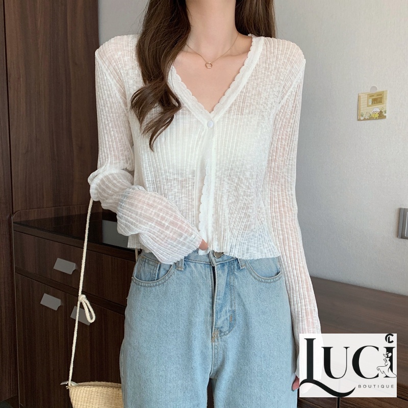 Áo Khoác Cardigan Len Mỏng Cho Nữ Phong Cách Hàn Quốc màu trắng/ đen/ xanh | BigBuy360 - bigbuy360.vn