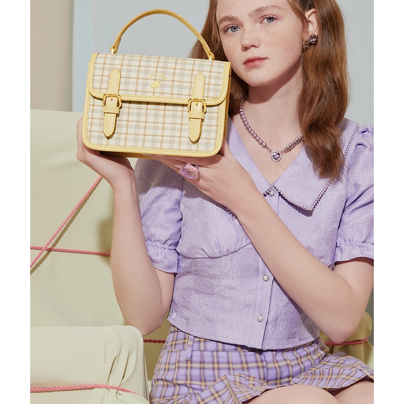 Túi xách nữ đẹp Just Star thời trang phối sọc caro hình thêu trái chanh ViAnh Store 172877