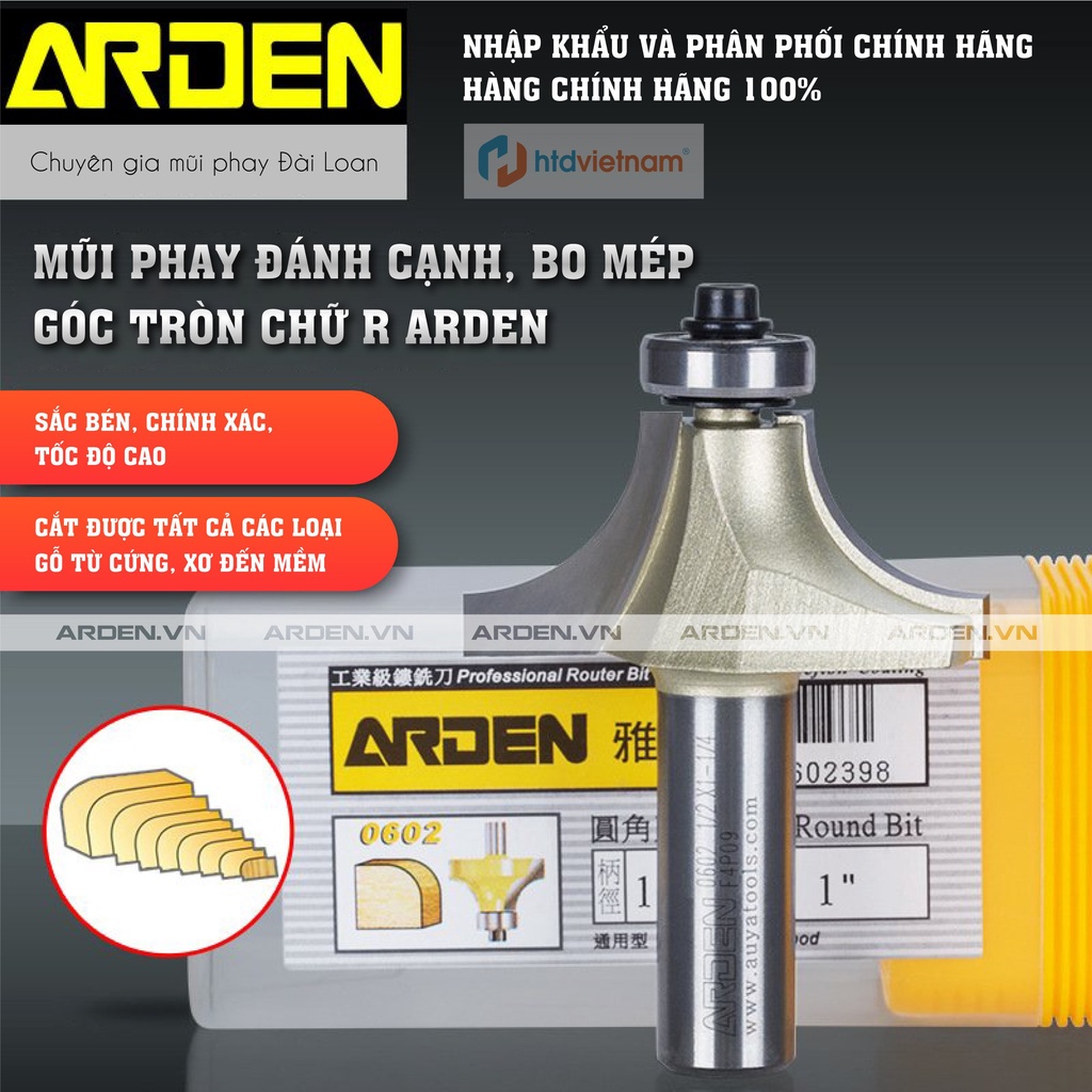 ARDEN - Mũi phay gỗ đánh cạnh bo mép góc tròn dòng A0602