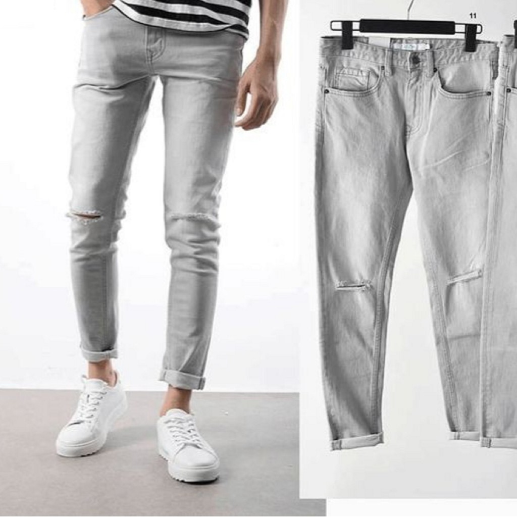 Quần Jean Nam Xám Bạc Rách Gối Mẫu Đơn GIãn Nam Tính Dễ Phối Đồ | BigBuy360 - bigbuy360.vn