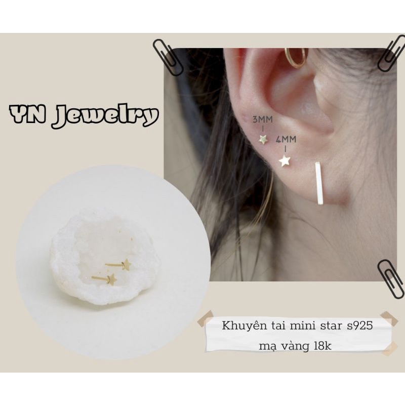 Bông tai mini star bạc 925 mạ vàng 18k 🌼YN JEWELRY