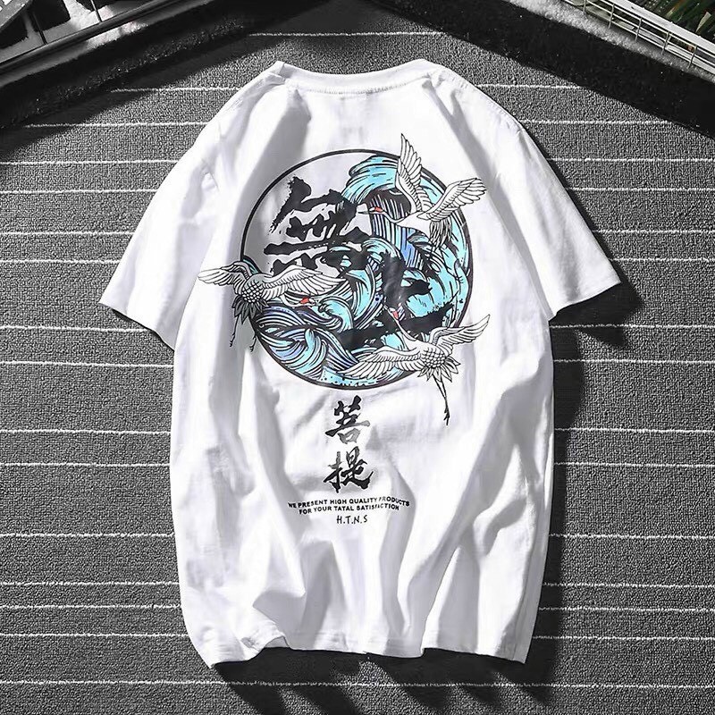 ÁO THUN NAM NỮ TAY LỠ DƯỚI 70KG LẠI VỀ THUN COTON HỌA TIẾT CHIM HẠC