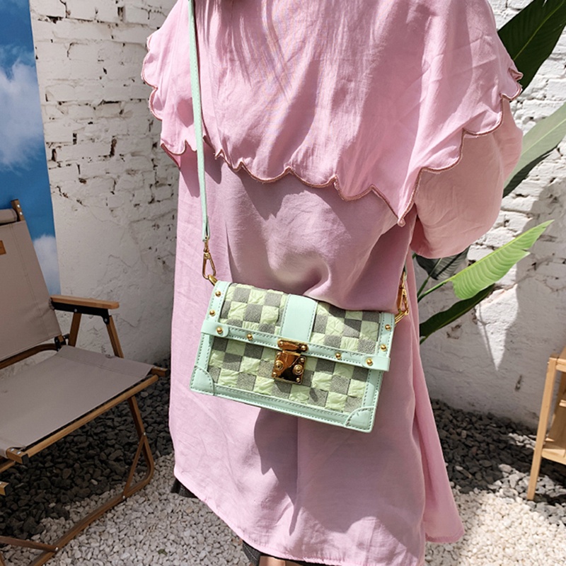 IELGY Túi Đeo Chéo Hình Vuông Cỡ Nhỏ Họa Tiết Kẻ Sọc Thời Trang Cho Nữ