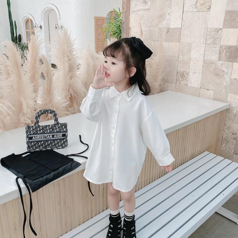Bộ áo sát nách màu đen + đầm sơ mi màu trắng phong cách Hàn Quốc thời trang cho bé gái