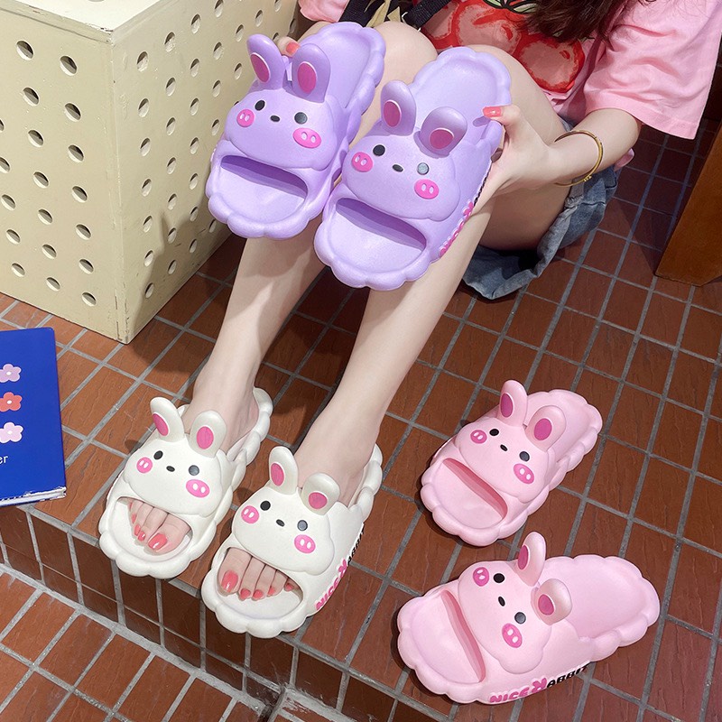 Dép quai ngang cho bé viền chữ hình thỏ má hồng cute hết nấc - TT444