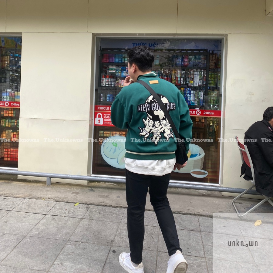 [Mirror Quality] -Áo Khoác Varisity Bomber Doncare PEACE ANGEL VARSITY JACKET– Green, Áo Varsity cao cấp full túi tag