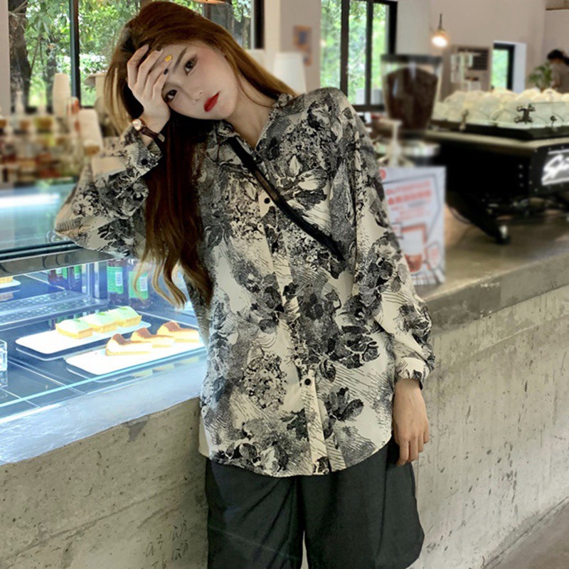 Áo sơ mi dài tay form rộng thời trang cá tính phong cách retro cá tính