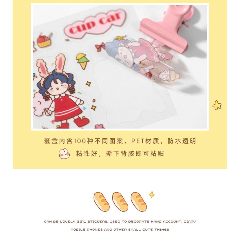 Set 4 Tấm Hình Dán Chống Nước sticker cắt sẵn Họa Tiết Cô Gái Nhật Bản Dễ Thương Dùng Để Trang Trí sổ cốc nước đồ dùng
