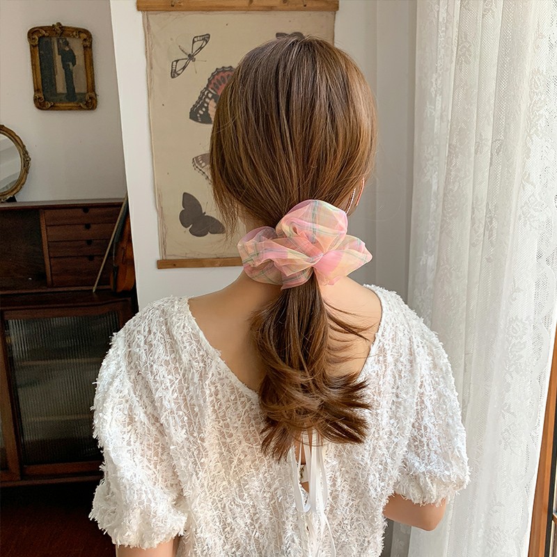 Scrunchies Cột Tóc Voan Tơ Caro Flannel Nhiều Màu Hot Trend