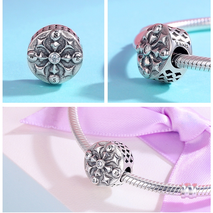 BAMOER Hạt Charm Bạc 925 100% Hình La Bàn