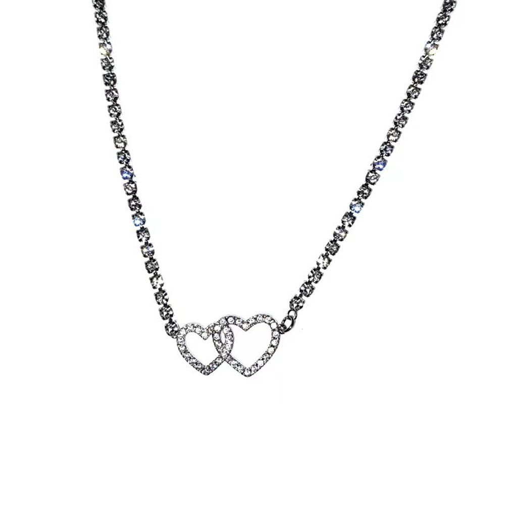 Vòng cổ choker mặt trái tim đôi nhiều màu sắc phong cách Hàn Quốc cổ điển cho nữ