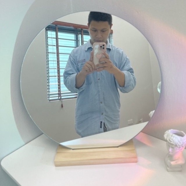 Gương tròn để bàn trang điểm có đế gỗ Gương trang trí Gương décor Gương tròn