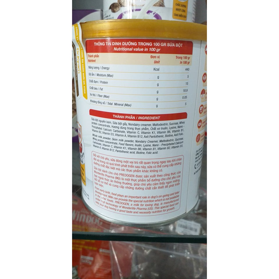 Sữa bột cho chó con lon to 400 g thương hiệu precarten