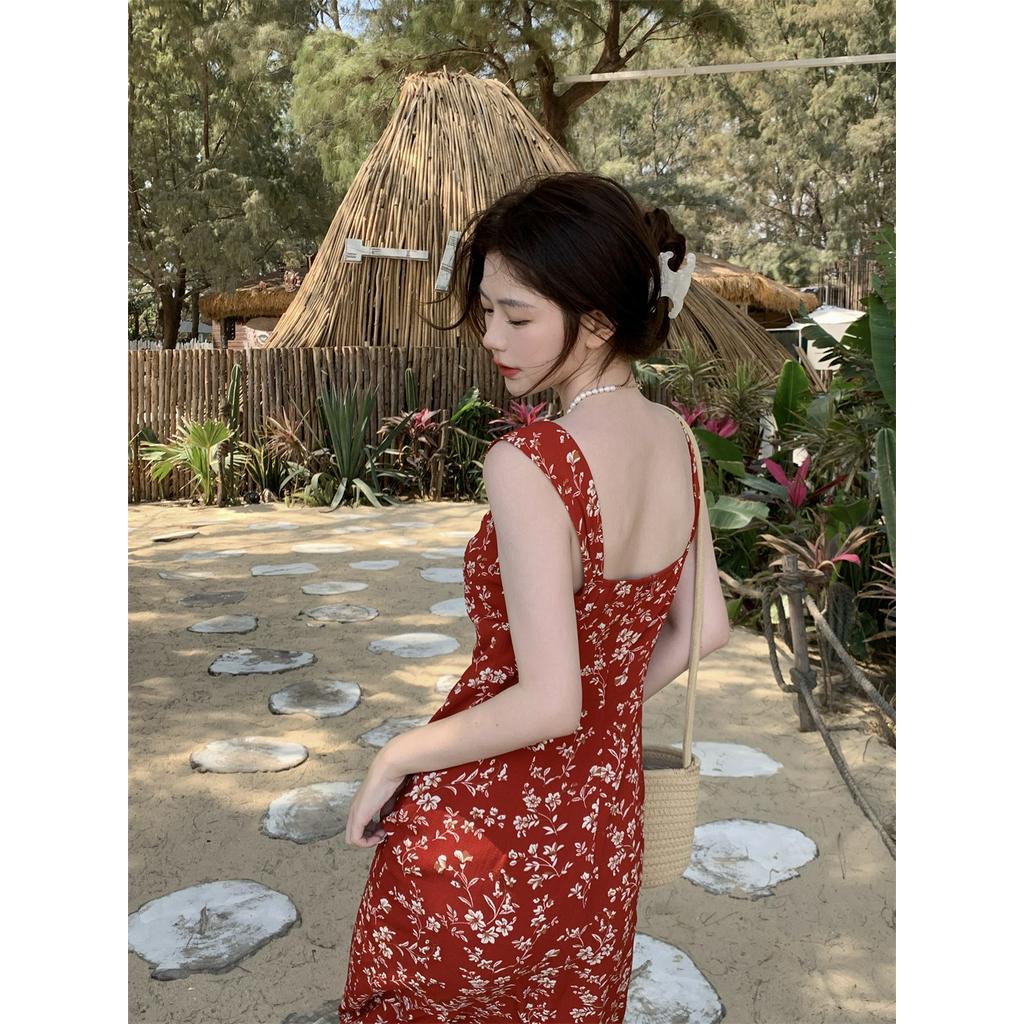 Đầm Dây Hoa Vải Chiffon Mỏng Thời Trang Mùa Hè 61894 Màu Đen