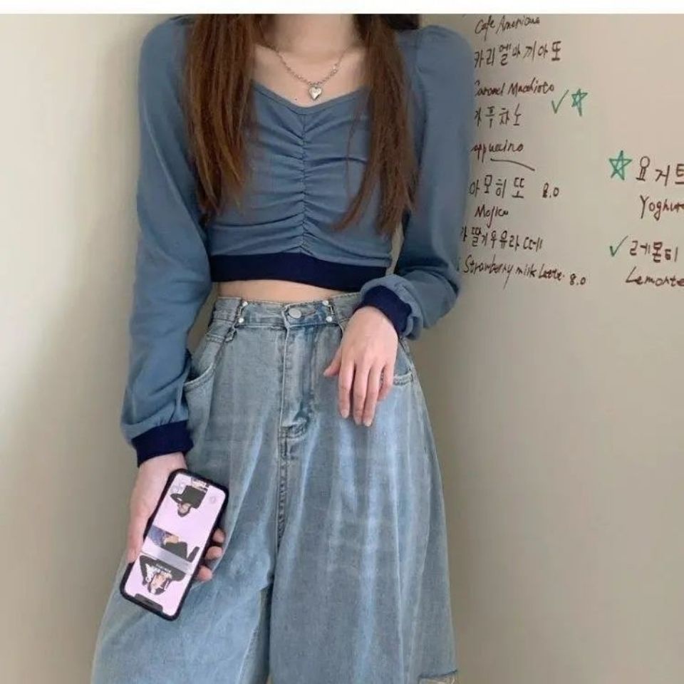 Áo Thun Tay Dài Cổ Chữ V Dễ Phối Đồ Thời Trang Phong Cách Hàn Quốc Cho Nữ 2022