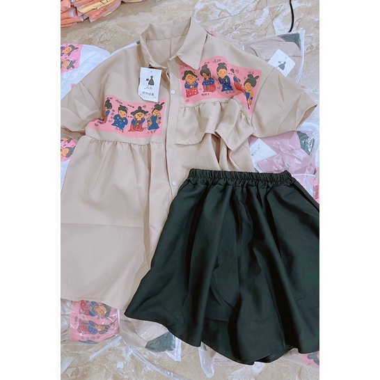 Sét áo sơ mi nữ kiểu lệch tà + quần lưng thun