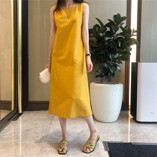Đầm suông linen bột[sát nách+ dáng suông dài+đi biển]