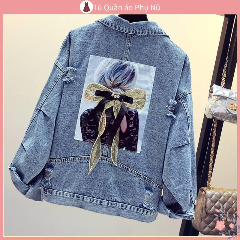 O Kho c Áo Khoác denim D ng R ng Th Nau Ch Th i Trang Thêu Phong Cách Hàn Quốc Thời Trang Xuân Thu 2020 Mới Cho Nữ