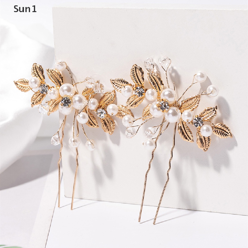 Sun1 &gt; Trâm Cài Tóc Chữ U Hình Hoa Lá Đính Pha Lê Ngọc Trai Phong Cách Hanfu Cổ Điển Dành Cho Cô Dâu / Biểu Diễn