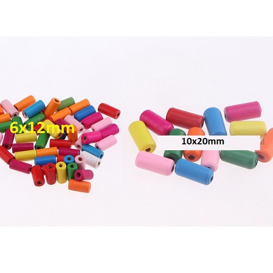 10-20 ống gỗ xỏ dạng trụ 6x12 &amp; 10x20mm làm trang sức, đồ chơi, trang trí