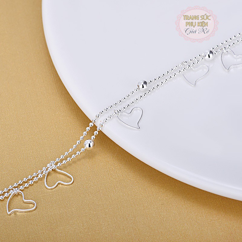 Lắc chân dây đôi trái tim, bạc 925 cực xinh - LC23