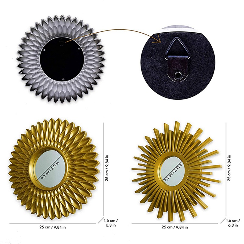 Bộ 3 Gương Dán Tường Tráng Gương Màu Vàng Trang Trí Nhà Ở