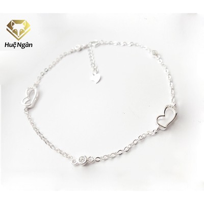 Lắc chân bạc Ý 925 Huệ Ngân - Tim xinh đính đá RYBJ50041