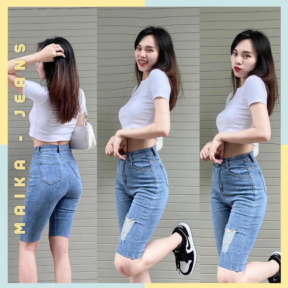 (Freeship) Quân Skinny Nữ Jean Ôm Co Gĩan Rách Kiểu Lưng Siêu Cao Maika-Jeans | BigBuy360 - bigbuy360.vn