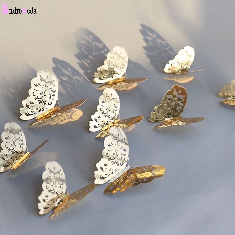 Set 12 Miếng Dán Tường Hình Bướm 3D Nghệ Thuật DIY Có Thể Tháo Gỡ Trang Trí Nhà Cửa