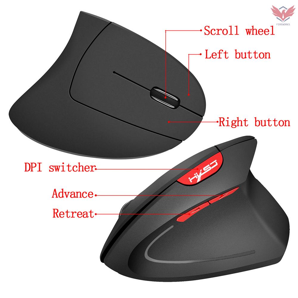 HXSJ T24 2.4G Wireless Mouse Vertical Ergonomic Mouse with USB Receiver Replacement for Notebook PC Laptop Macbook Black