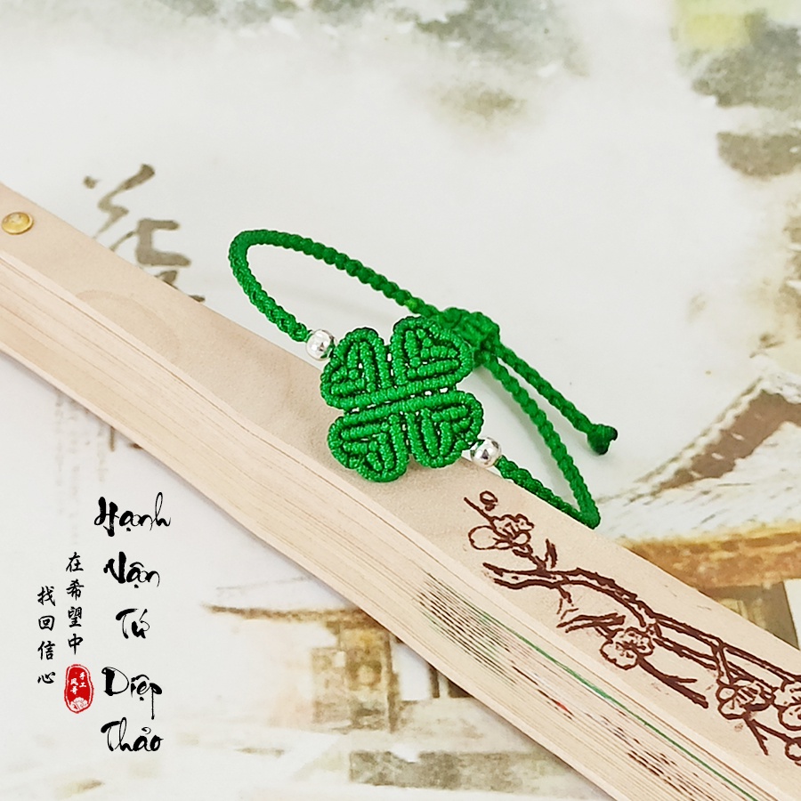 Vòng Tay Phong Thủy, Vòng Tay May Mắn Chỉ Đỏ, Vòng Tay Handmade DIY Hình Cỏ Bốn Lá May Mắn [Hạnh Vận Tứ Diệp Thảo]