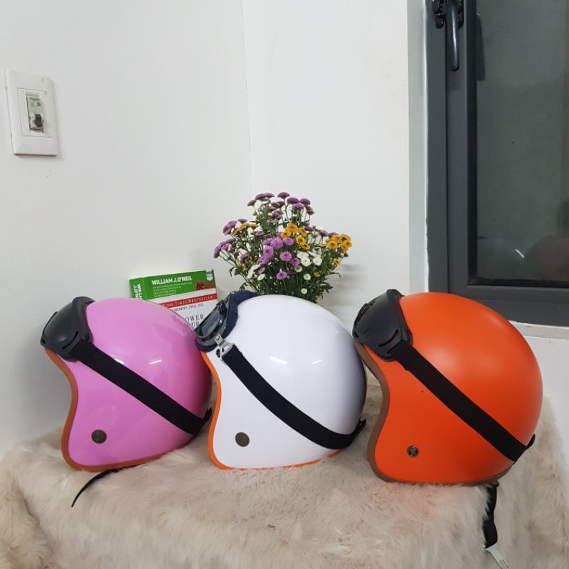 [  ẢNH THẬT ] Mũ Bảo Hiểm 3/4 Tem Trơn Có Kính UV- Mũ Nhựa ABS Chống Va Đập