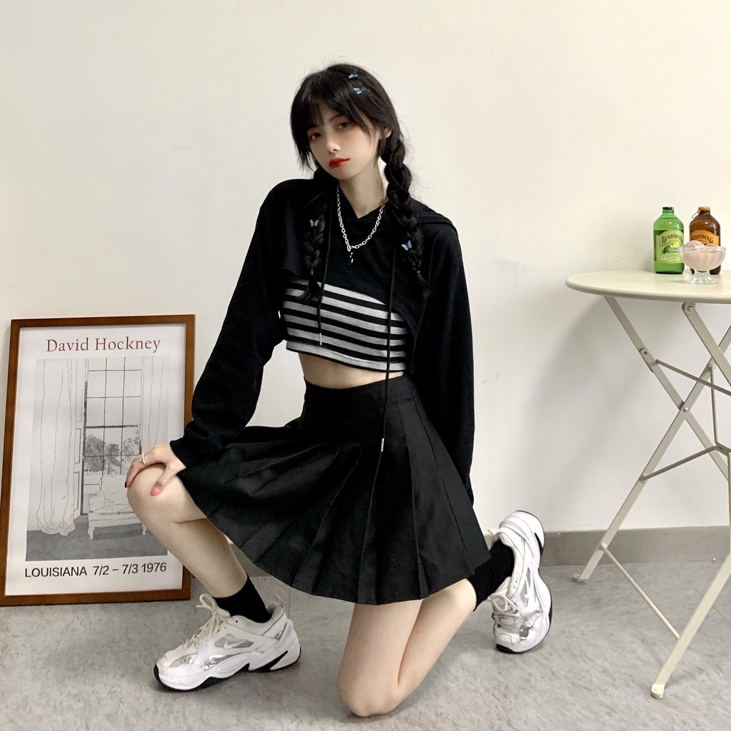 Set Áo Hoodie Lửng Sát Nách Và Áo Hai Dây Thời Trang Dành Cho Nữ