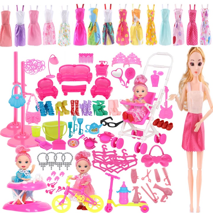 Set Bộ Phụ Kiện Búp Bê 113 Chi Tiết + (Tặng Búp Bê 12 Khớp 30cm+1 Búp bê Chibi)