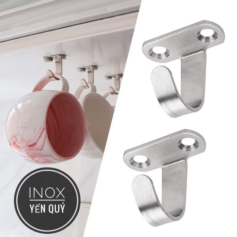 SET 10 MÓC TREO INOX BẮT NGƯỢC TRẦN - MÓC TREO INOX CHỮ J TIỆN LỢI