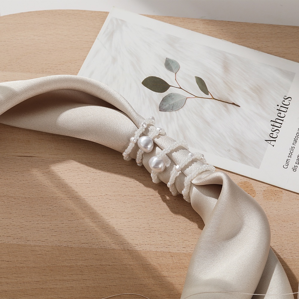 Set 5 nhẫn đính ngọc trai co giãn thời trang cho nữ