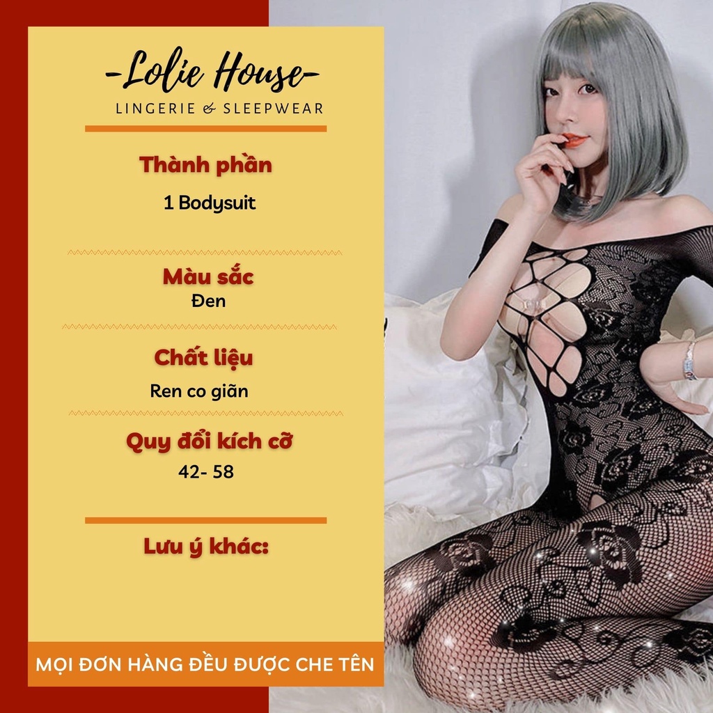 Đồ lót liền thân sexy dáng bodysuit ren lưới hở đáy sexy ôm body co giãn LOLIE HOUSE - BS19