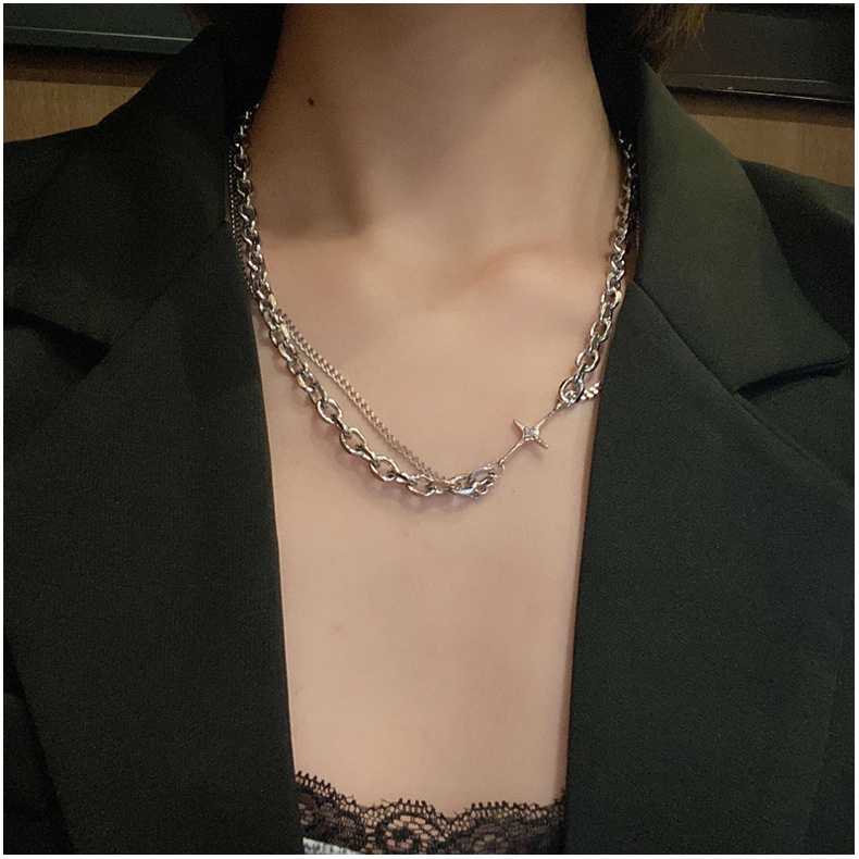 Vòng cổ Hai Lớp Bằng Thép Titan Mặt Chữ Thập Thời Trang Hàn Quốc