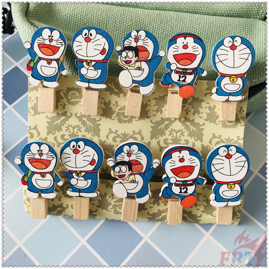 Set 10 Kẹp Gỗ Hình Doraemon 3.5x0.7cm
