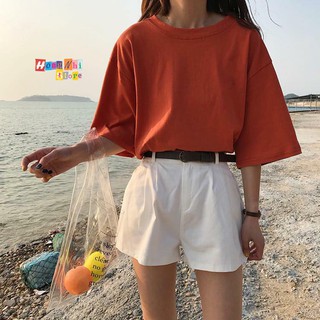 Áo Thun Tay Lỡ Trơn Dáng Rộng Dưới 85Kg Nam Nữ Màu Cam Đất Ulzzang Unisex - MM