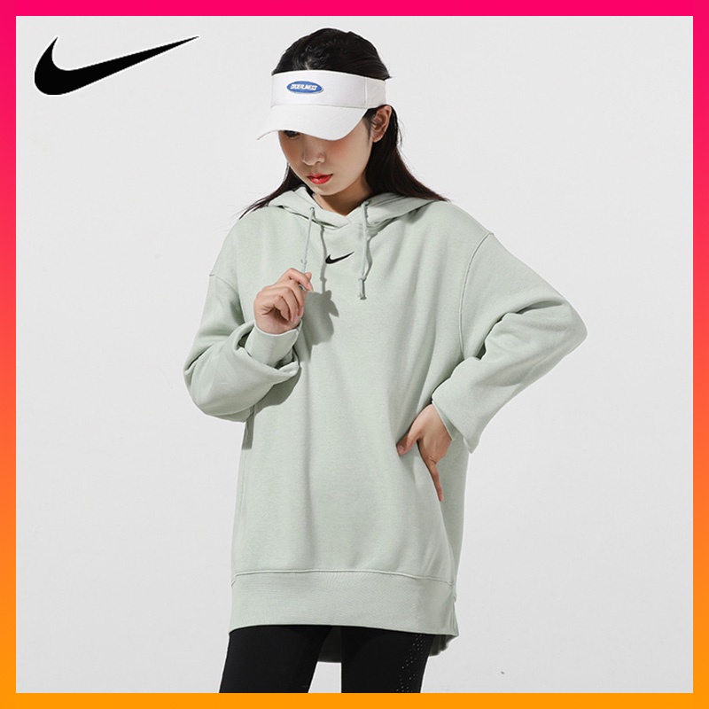 Áo thun tay dài có mũ trùm đầu dáng rộng màu xanh lá Nike mùa thu 2021 DJ7669-017