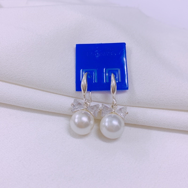 Bông tai nơ đính hạt LINH MIU SILVER Bông tai nữ bạc ta