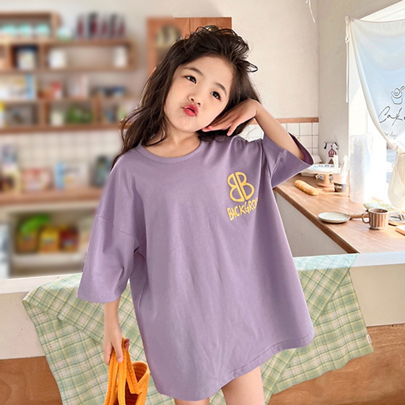 Đầm Thun Ngắn Tay Form Rộng Phong Cách Hàn Quốc Dành Cho Bé Gái