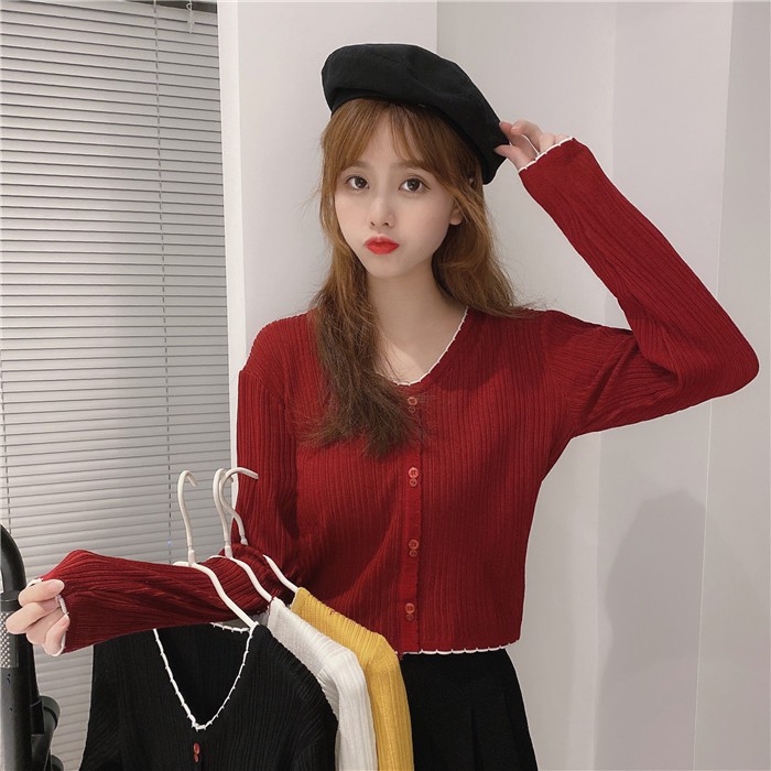 Áo dệt kim dài tay cổ tim phong cách Hàn Quốc thanh lịch dành cho nữ | BigBuy360 - bigbuy360.vn