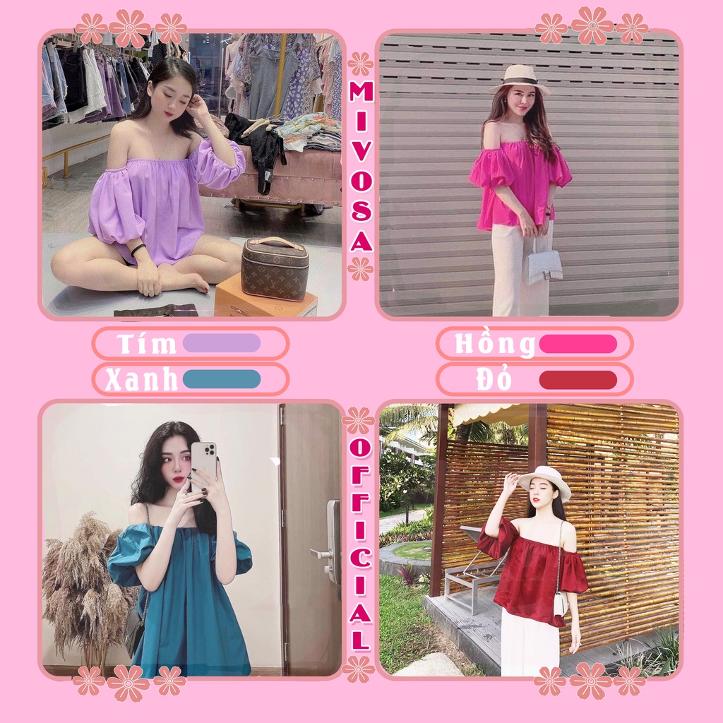 Áo trễ vai tay bồng áo kiểu nữ tay phồng mix quần ống rộng MIVOSA AN001